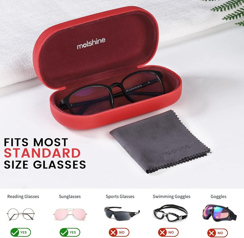 molshine Hard Shell Leather Sunglasses Case,Classic Large Glasses Case for Women Men,Sunglass Eyeglasses - Image 3